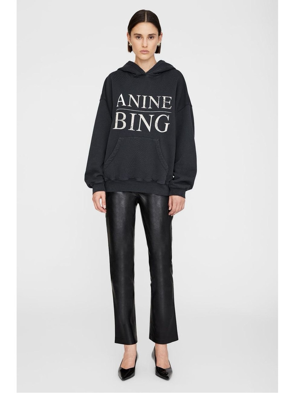 $345 ANINE BING Harvey Hooded Cotton Sweatshirt